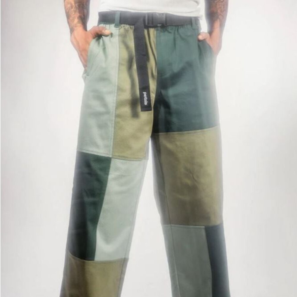 Petals Patchwork Pants Belt Medium Green Y2K Skatergirl Barrel Leg Indie Grunge
